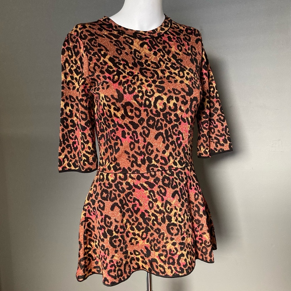 Missoni M Sweater‎ leopard shimmer peplum size 6 / 42